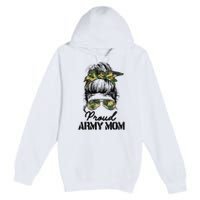 Proud Army Mom Camouflage Messy Bun Soldier Mother's Day Premium Pullover Hoodie