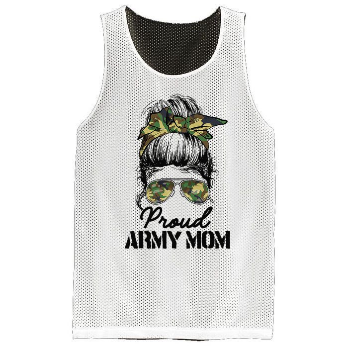 Proud Army Mom Camouflage Messy Bun Soldier Mother's Day Mesh Reversible Basketball Jersey Tank