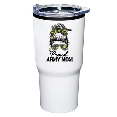 Proud Army Mom Camouflage Messy Bun Soldier Mother's Day Tumbler