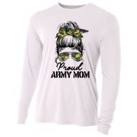 Proud Army Mom Camouflage Messy Bun Soldier Mother's Day Cooling Performance Long Sleeve Crew