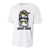 Proud Army Mom Camouflage Messy Bun Soldier Mother's Day Performance Sprint T-Shirt