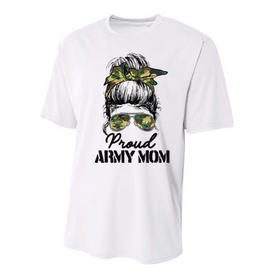 Proud Army Mom Camouflage Messy Bun Soldier Mother's Day Performance Sprint T-Shirt