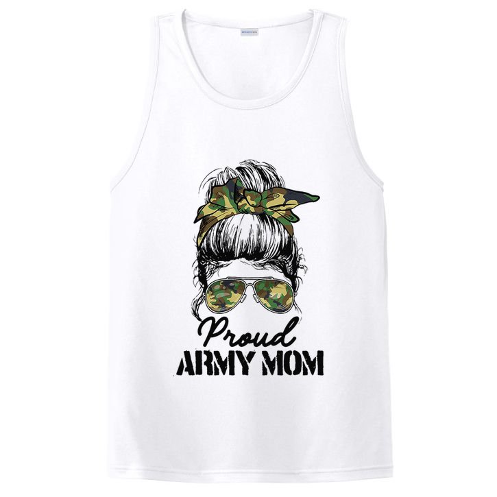 Proud Army Mom Camouflage Messy Bun Soldier Mother's Day PosiCharge Competitor Tank