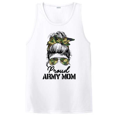 Proud Army Mom Camouflage Messy Bun Soldier Mother's Day PosiCharge Competitor Tank