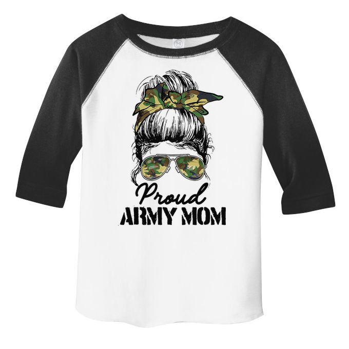 Proud Army Mom Camouflage Messy Bun Soldier Mother's Day Toddler Fine Jersey T-Shirt