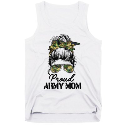 Proud Army Mom Camouflage Messy Bun Soldier Mother's Day Tank Top