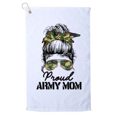 Proud Army Mom Camouflage Messy Bun Soldier Mother's Day Golf Towel