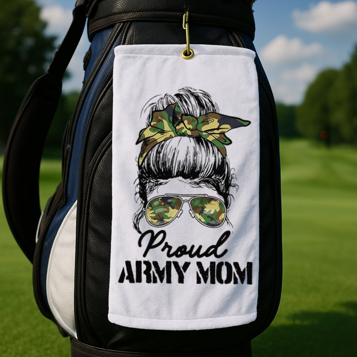 Proud Army Mom Camouflage Messy Bun Soldier Mother's Day Golf Towel