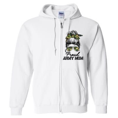 Proud Army Mom Camouflage Messy Bun Soldier Mother's Day Full Zip Hoodie