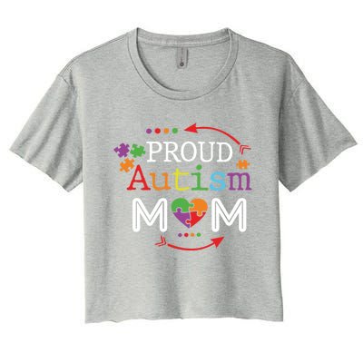 Proud Autism Mom Mama Mother Puzzle Piece Heart Great Gift Women's Crop Top Tee