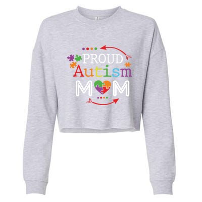 Proud Autism Mom Mama Mother Puzzle Piece Heart Great Gift Cropped Pullover Crew