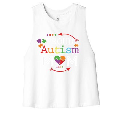 Proud Autism Mom Mama Mother Puzzle Piece Heart Great Gift Women's Racerback Cropped Tank