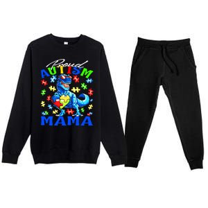 Proud Autism Mama Dinosaur Autism Awareness Cute Gift Premium Crewneck Sweatsuit Set