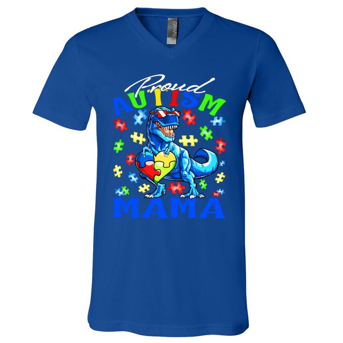 Proud Autism Mama Dinosaur Autism Awareness Cute Gift V-Neck T-Shirt