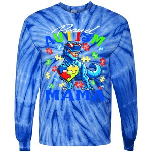 Proud Autism Mama Dinosaur Autism Awareness Cute Gift Tie-Dye Long Sleeve Shirt