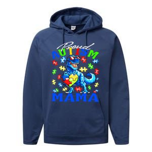 Proud Autism Mama Dinosaur Autism Awareness Cute Gift Performance Fleece Hoodie