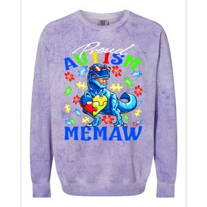 Proud Autism Memaw Dinosaur Autism Awareness Gift Colorblast Crewneck Sweatshirt