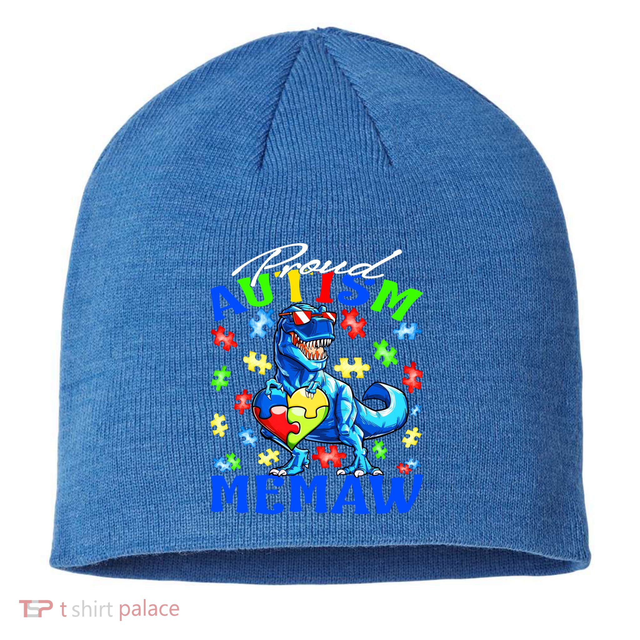 Proud Autism Memaw Dinosaur Autism Awareness Gift Sustainable Beanie