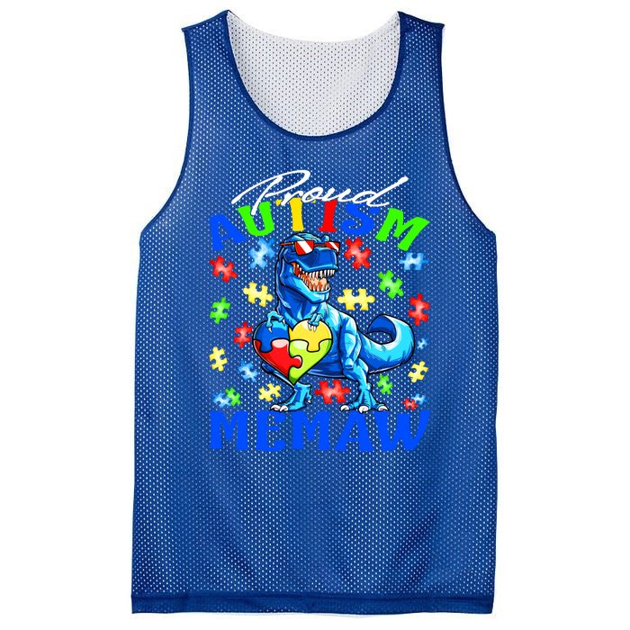 Proud Autism Memaw Dinosaur Autism Awareness Gift Mesh Reversible Basketball Jersey Tank