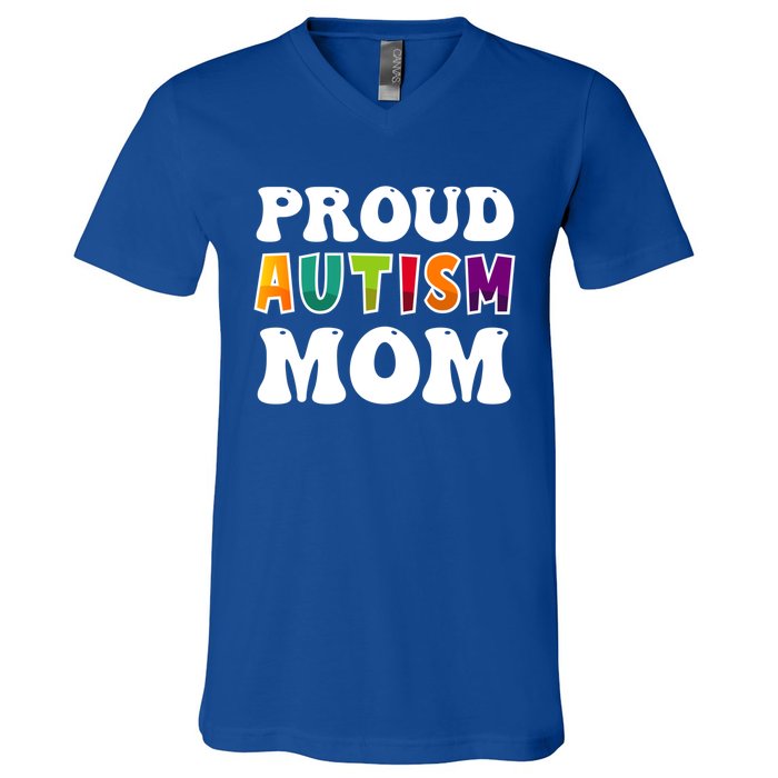 Proud Autism Mom Awareness Mothers Day Colorful Puzzle Funny Gift V-Neck T-Shirt