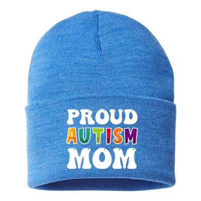 Proud Autism Mom Awareness Mothers Day Colorful Puzzle Funny Gift Sustainable Knit Beanie