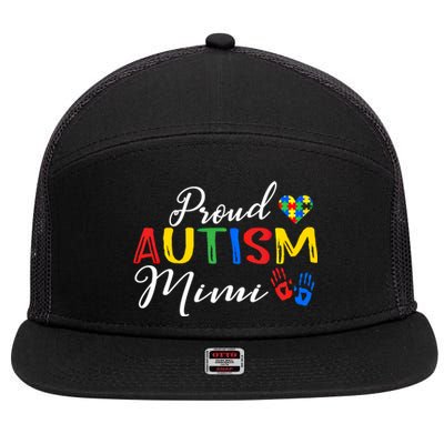 Proud Autism Mimi Autism Awareness Month Autistic Support Gift 7 Panel Mesh Trucker Snapback Hat