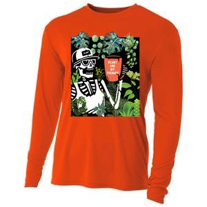 Plants Are My Therapy Skeleton Funny Plant Lover Gardener Gift Cooling Performance Long Sleeve Crew