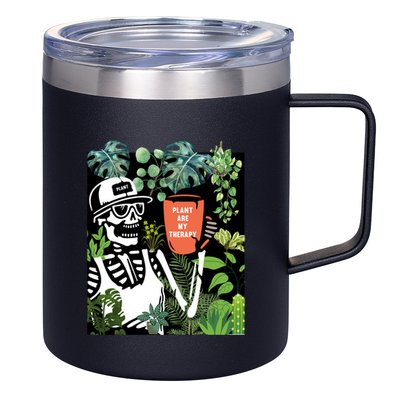Plants Are My Therapy Skeleton Funny Plant Lover Gardener Gift 12oz Stainless Steel Coffee Mug