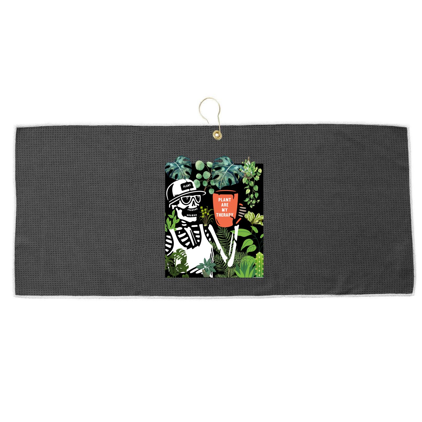 Plants Are My Therapy Skeleton Funny Plant Lover Gardener Gift Large Microfiber Waffle Golf Towel