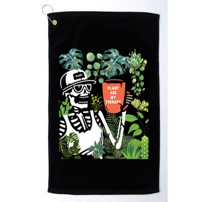 Plants Are My Therapy Skeleton Funny Plant Lover Gardener Gift Golf Towel