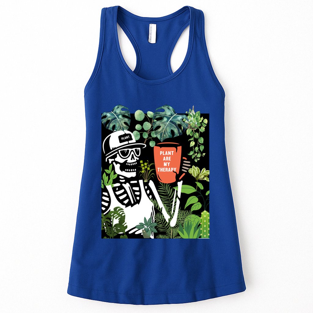 Plants Are My Therapy Skeleton Funny Plant Lover Gardener Gift Womens Tank Top