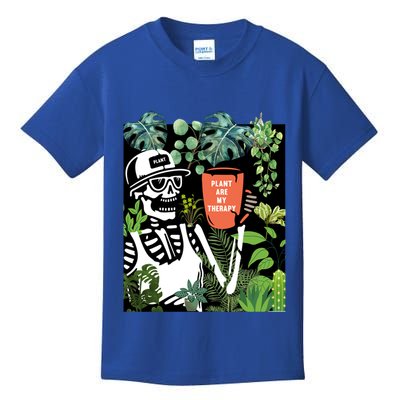 Plants Are My Therapy Skeleton Funny Plant Lover Gardener Gift Kids T-Shirt