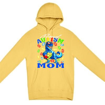 Proud Autism Mom Dinosaur Autism Awareness Gift Premium Pullover Hoodie