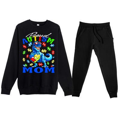 Proud Autism Mom Dinosaur Autism Awareness Gift Premium Crewneck Sweatsuit Set