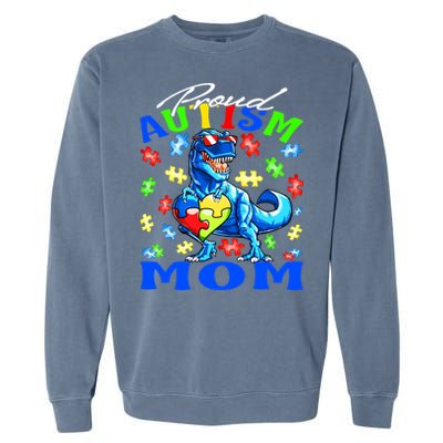 Proud Autism Mom Dinosaur Autism Awareness Gift Garment-Dyed Sweatshirt