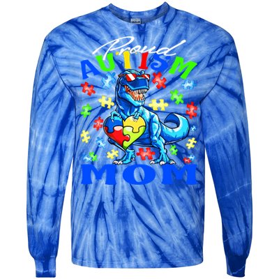 Proud Autism Mom Dinosaur Autism Awareness Gift Tie-Dye Long Sleeve Shirt