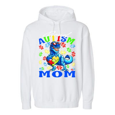 Proud Autism Mom Dinosaur Autism Awareness Gift Garment-Dyed Fleece Hoodie