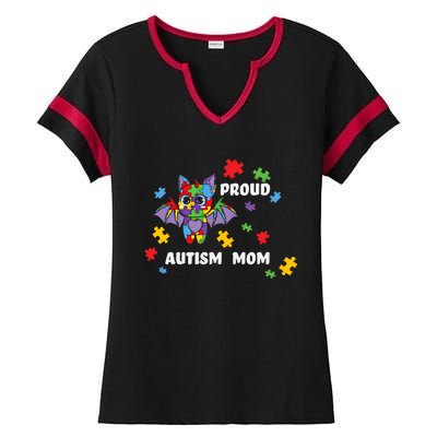 Proud Autism Mom Bat Gift Ladies Halftime Notch Neck Tee