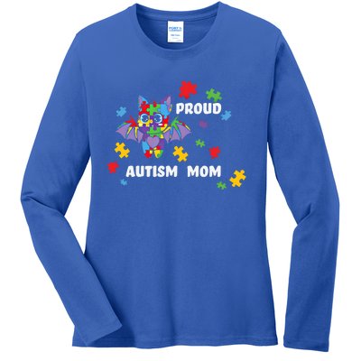 Proud Autism Mom Bat Gift Ladies Long Sleeve Shirt