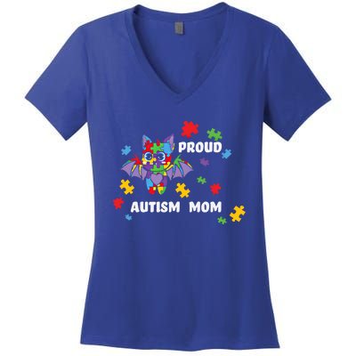 Proud Autism Mom Bat Gift Women's V-Neck T-Shirt