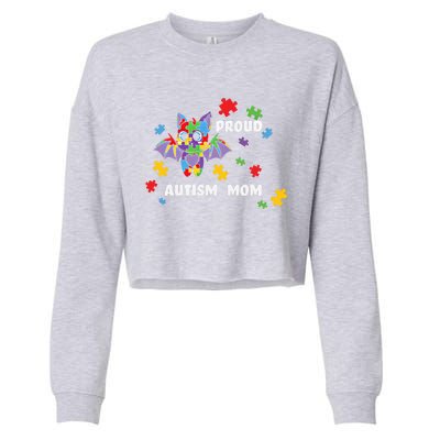 Proud Autism Mom Bat Gift Cropped Pullover Crew