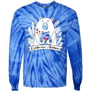 Proud Autism Mom Bear Animal Puzzle Autism Awareness Day Cute Gift Tie-Dye Long Sleeve Shirt