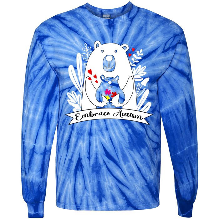 Proud Autism Mom Bear Animal Puzzle Autism Awareness Day Cute Gift Tie-Dye Long Sleeve Shirt