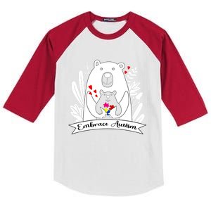 Proud Autism Mom Bear Animal Puzzle Autism Awareness Day Cute Gift Kids Colorblock Raglan Jersey