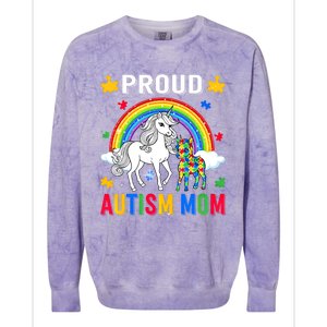 Proud Autism Mom Puzzle Pieces Unicorn Autism Awareness Gift Colorblast Crewneck Sweatshirt