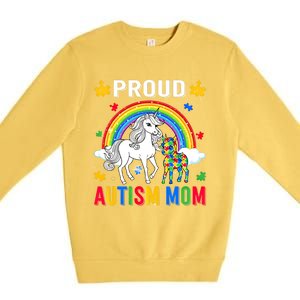 Proud Autism Mom Puzzle Pieces Unicorn Autism Awareness Gift Premium Crewneck Sweatshirt