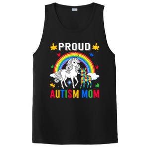 Proud Autism Mom Puzzle Pieces Unicorn Autism Awareness Gift PosiCharge Competitor Tank