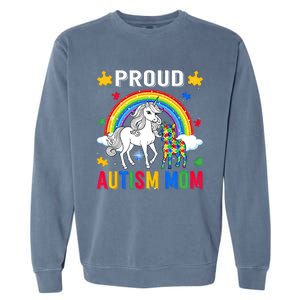 Proud Autism Mom Puzzle Pieces Unicorn Autism Awareness Gift Garment-Dyed Sweatshirt