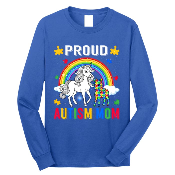 Proud Autism Mom Puzzle Pieces Unicorn Autism Awareness Gift Long Sleeve Shirt