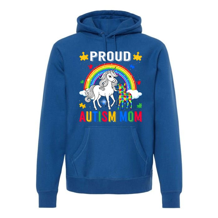 Proud Autism Mom Puzzle Pieces Unicorn Autism Awareness Gift Premium Hoodie